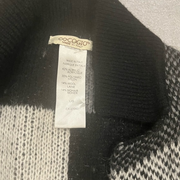 [L]Cocogio Black and Gray Women's Wool Blend Block Color Open Cardigan - Picture 3 of 6